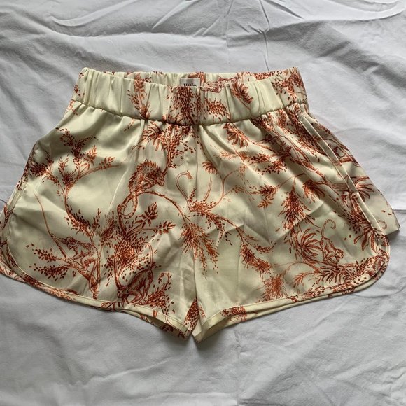 Aritzia Little Moon Cream & Orange Satin Pattern Shorts - Picture 1 of 3